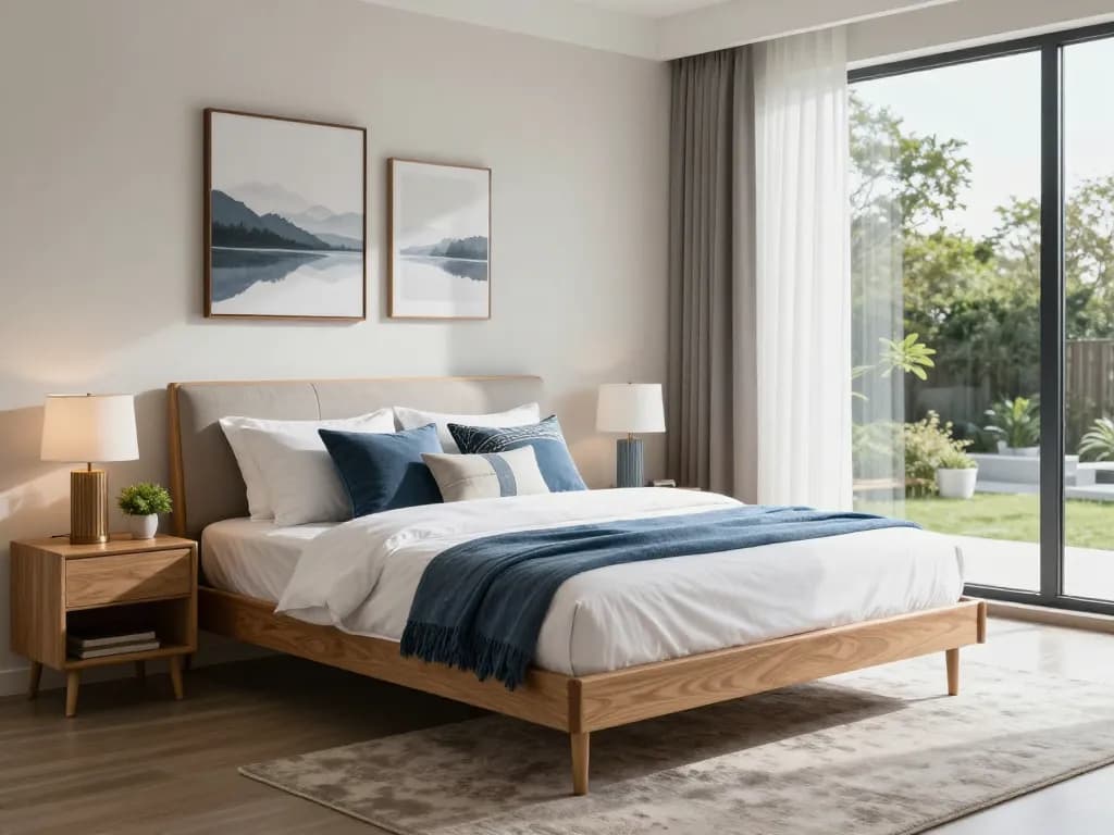 Explore modern design with a floating bed at https://www.josephineinteriordesign.com/floating-beds/ in a serene bedroom setting.