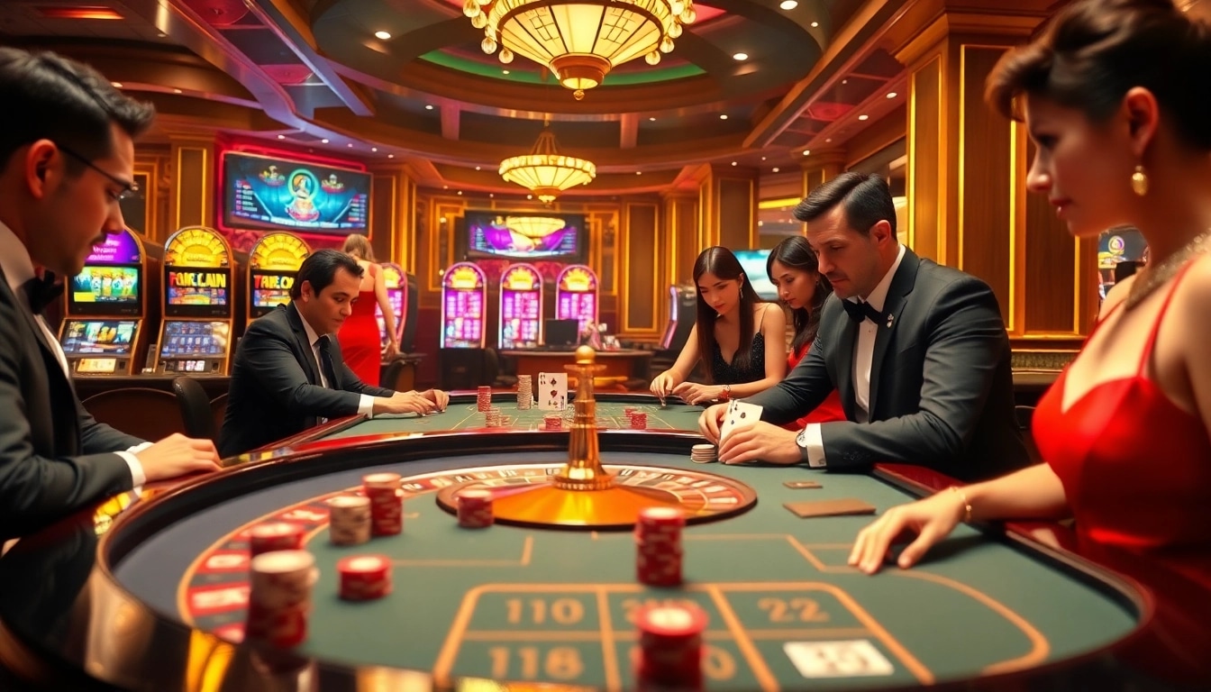 Intensely playing a high-stakes game at the casino showcasing Ketquaxoso results on a digital scoreboard.