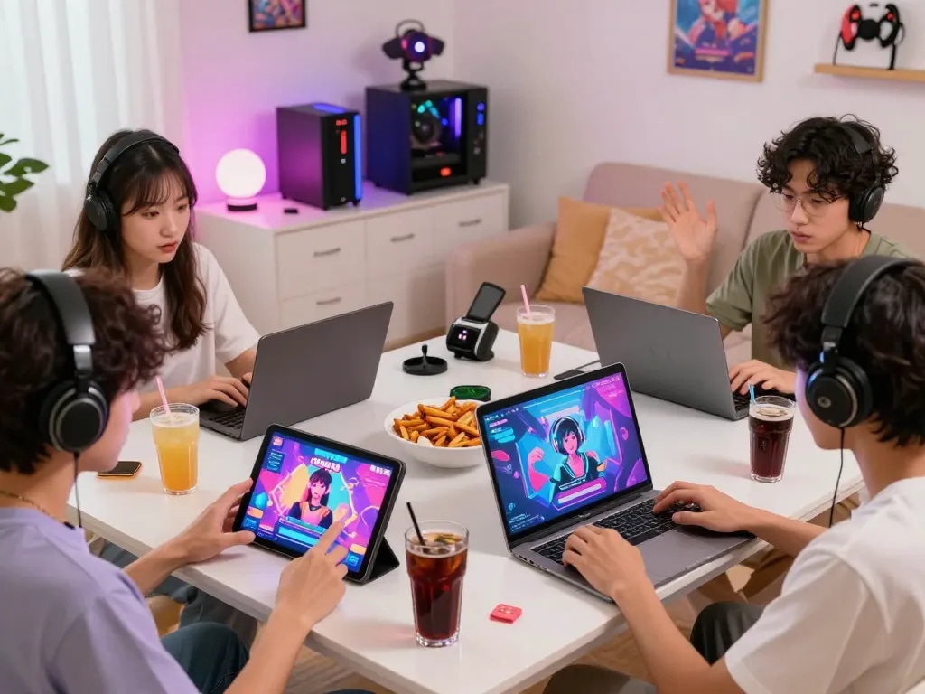 Engaging gameplay of sex games on multiple devices, showcasing characters in an interactive visual novel.