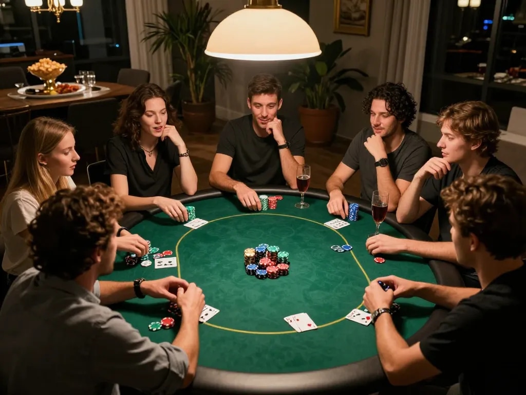 Engaged players at kkwin club poker night enjoying strategic gameplay and friendly competition