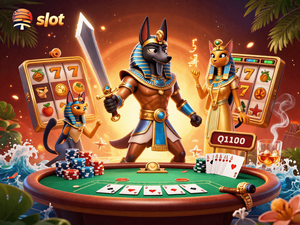 Experience the thrill of rtp slot games with electrifying visuals of Anubis and Bastet in action.