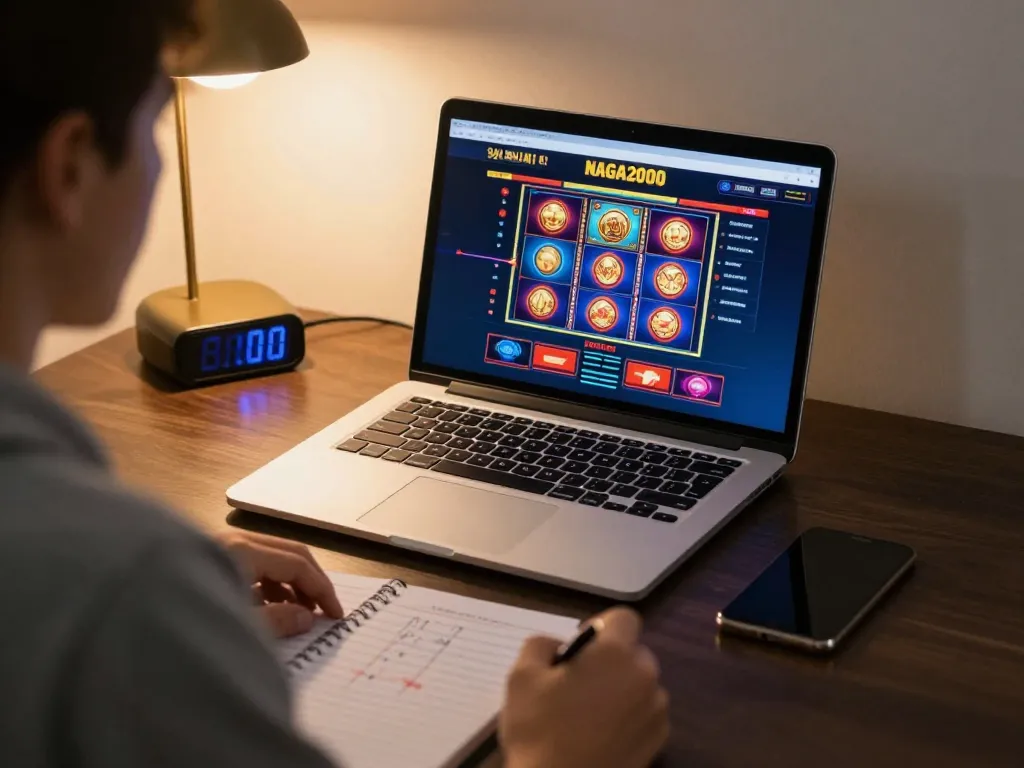NAGA2000 player strategizing at home during online gaming session, showcasing engaging casino interface
