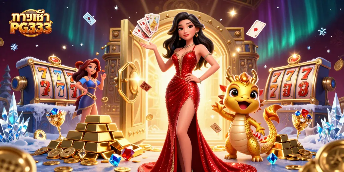 Experience winning excitement at ทางเข้า PG333 with vibrant 3D casino illustration revealing riches and gaming elements.