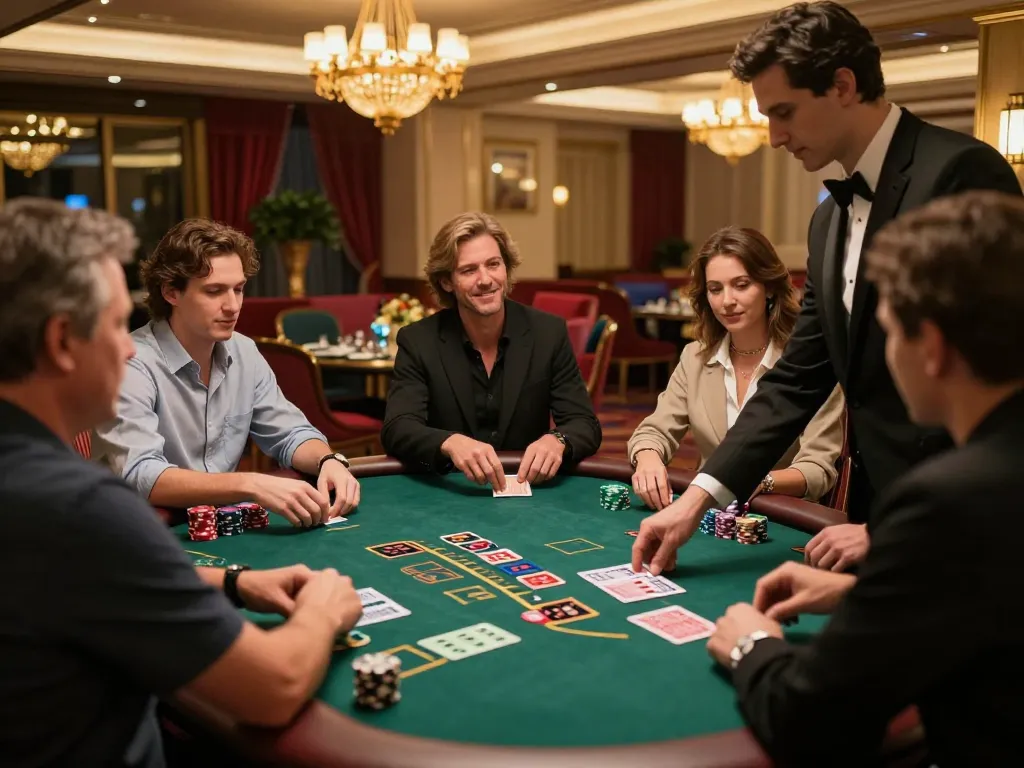 Players enjoying blackjack at an upscale casino floor at open 88, revealing high-stakes action.