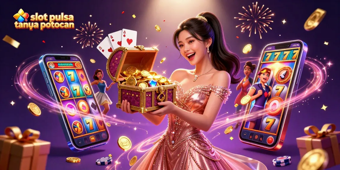 Experience thrilling gameplay with slot pulsa tanpa potongan as vibrant treasures erupt from a stunning casino scene.
