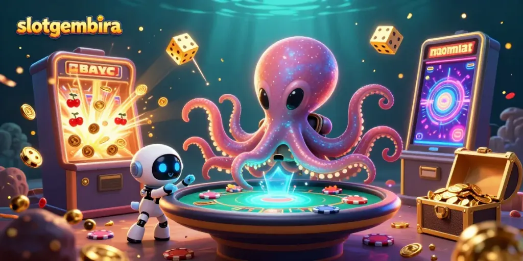 Experience the thrill at slotgembira with a vibrant alien poker scene capturing the essence of casino excitement.