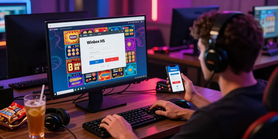 Winbox login H5 process on desktop with vibrant gaming interface and player engagement.