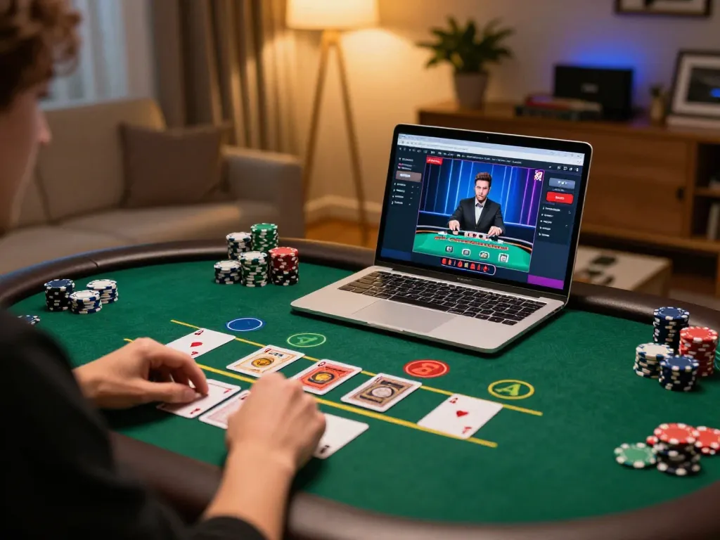 Engaged player making strategic moves in online blackjack at lv88seo gaming setup.