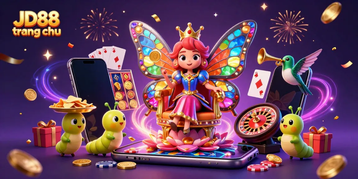 Experience the vibrant excitement of JD88 trang chu with characters in a dynamic casino scene featuring games and jackpots.