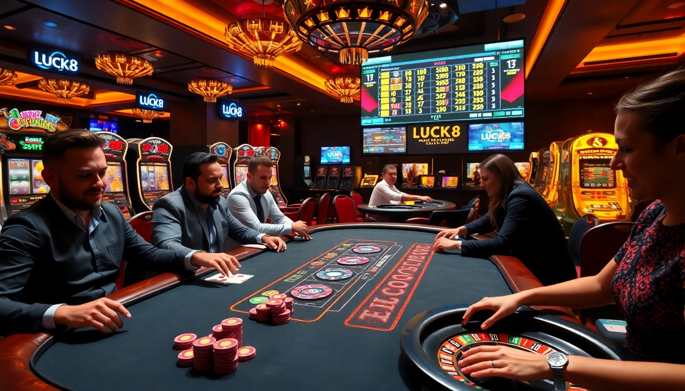 Players enjoying an exciting LUCK8 casino experience with vibrant games and high-stakes action.