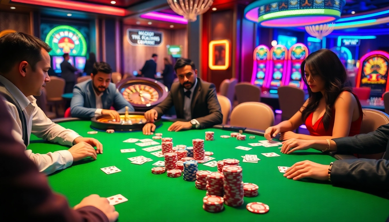 Players enjoy an exciting B29 poker game with layered strategies and vibrant chips.