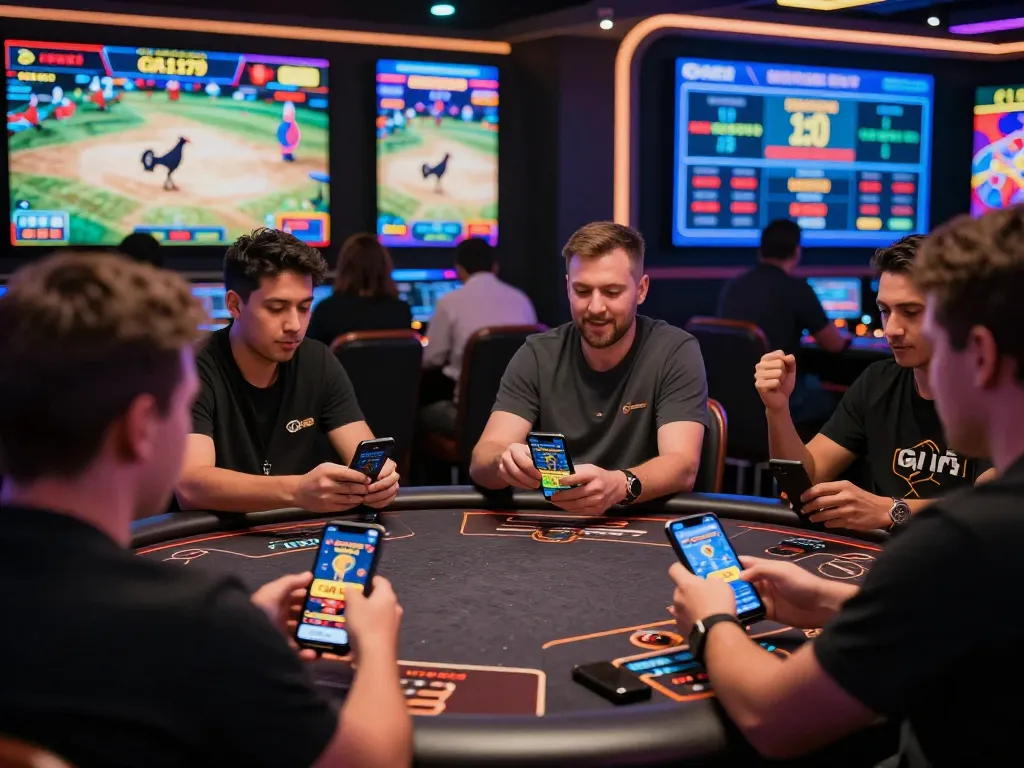 Engaging scene showcasing live betting on GA179 with vibrant players and mobile devices.