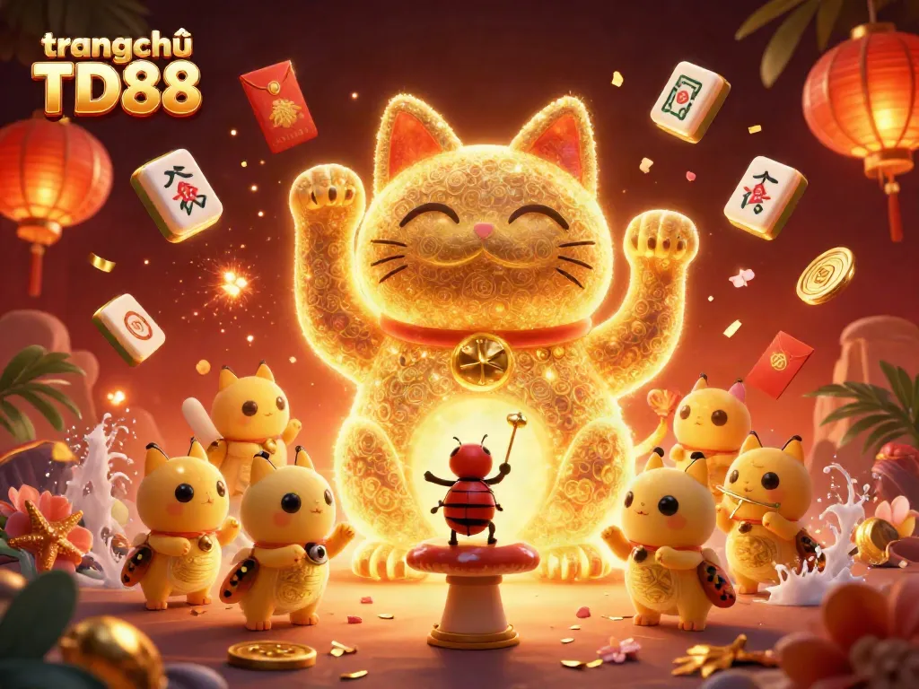 Experience vibrant casino fun with the trang chủ TD88 lucky cat illustration featuring dynamic gambling elements.