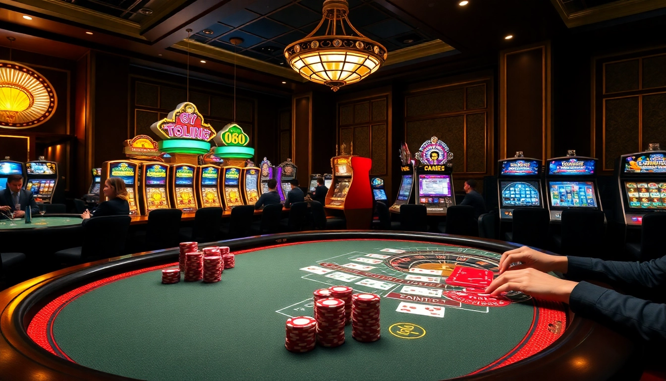 Exciting gambling scene at TT88 casino with poker chips and vibrant slots.