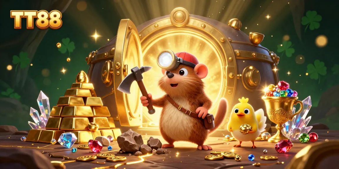 Engage with TT88's thrilling gambling experience through a vibrant illustration of adventure and treasure.