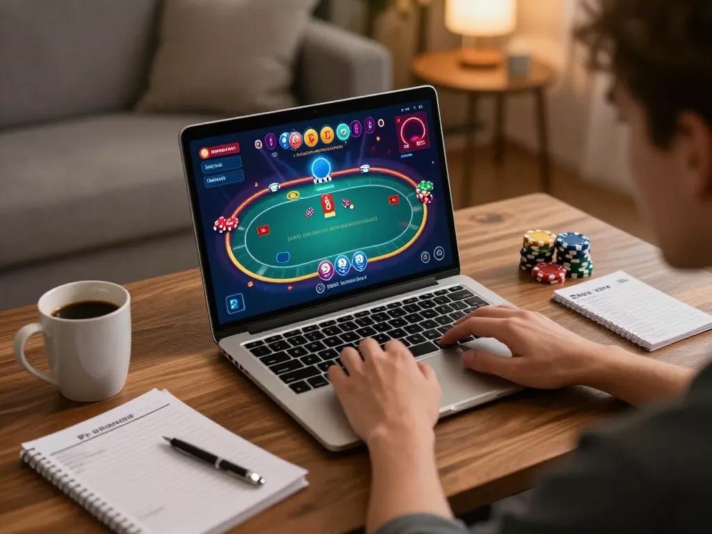 Experience online gaming at Say88 with an engaging poker game setup, vibrant interface, and cozy atmosphere.