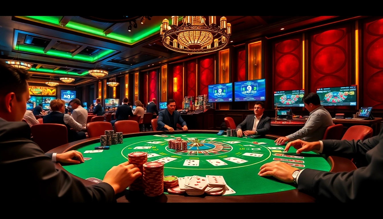 Join the thrilling action at i9bet with vibrant casino tables and poker chips.