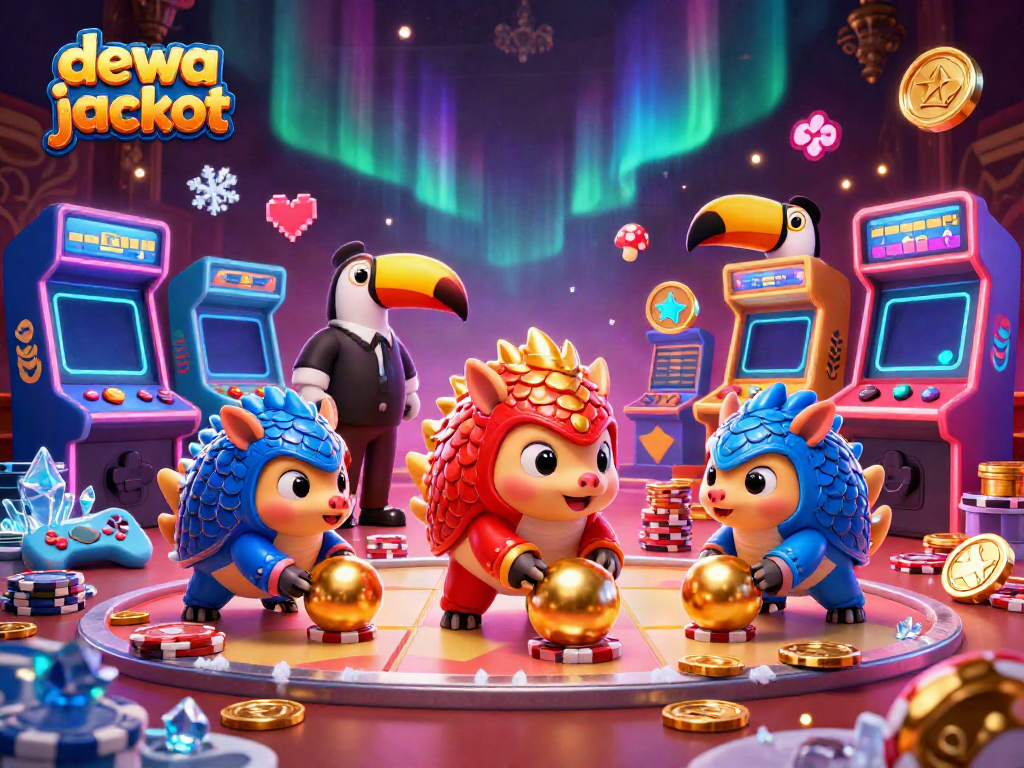 Permainan dewa jackpot dengan pangolin, koin, dan mesin slot yang bersinar untuk penggemar judi.