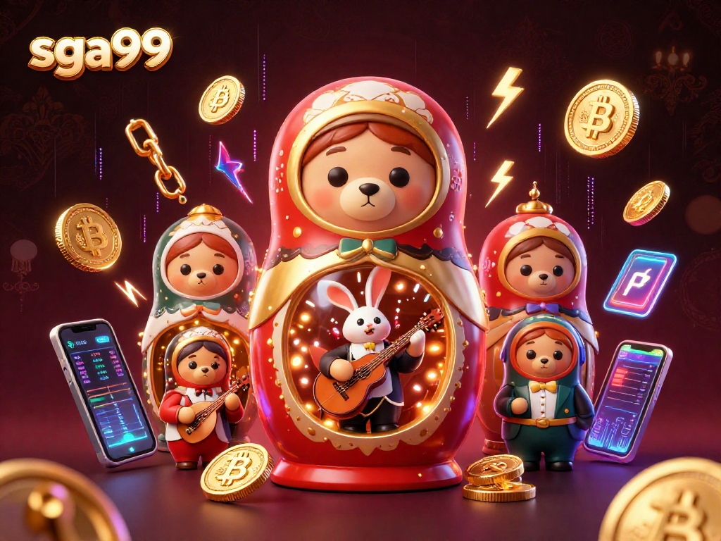 Spin the reels with sga99 in this vibrant 3D casino scene, featuring playful bears and crypto coins.