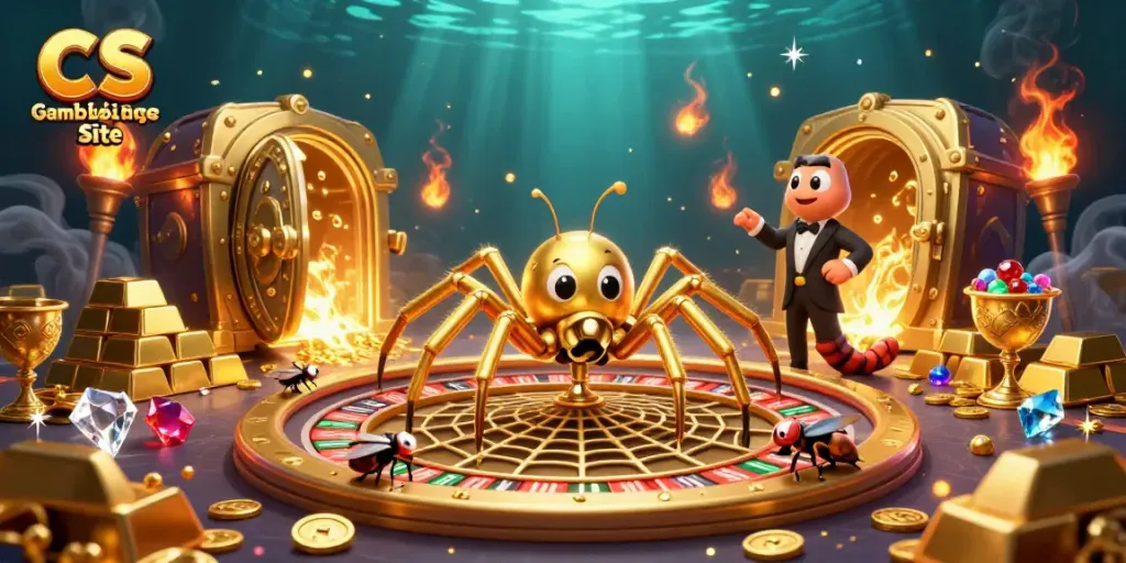 Thrilling action at a CS Gambling Site with a golden spider and centipede croupier creating excitement.