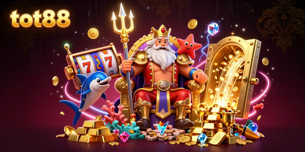 Experience the thrill of tot88 with vibrant slot games and treasure in a dynamic 3D scene.