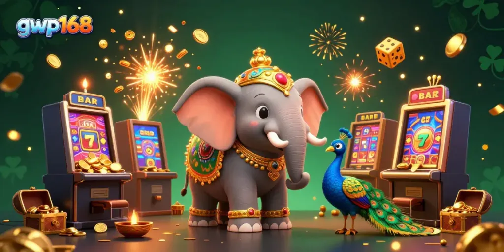 Permainan hadiah jackpot pada gwp168 dengan elemen slot berlimpah dan hiasan mewah.