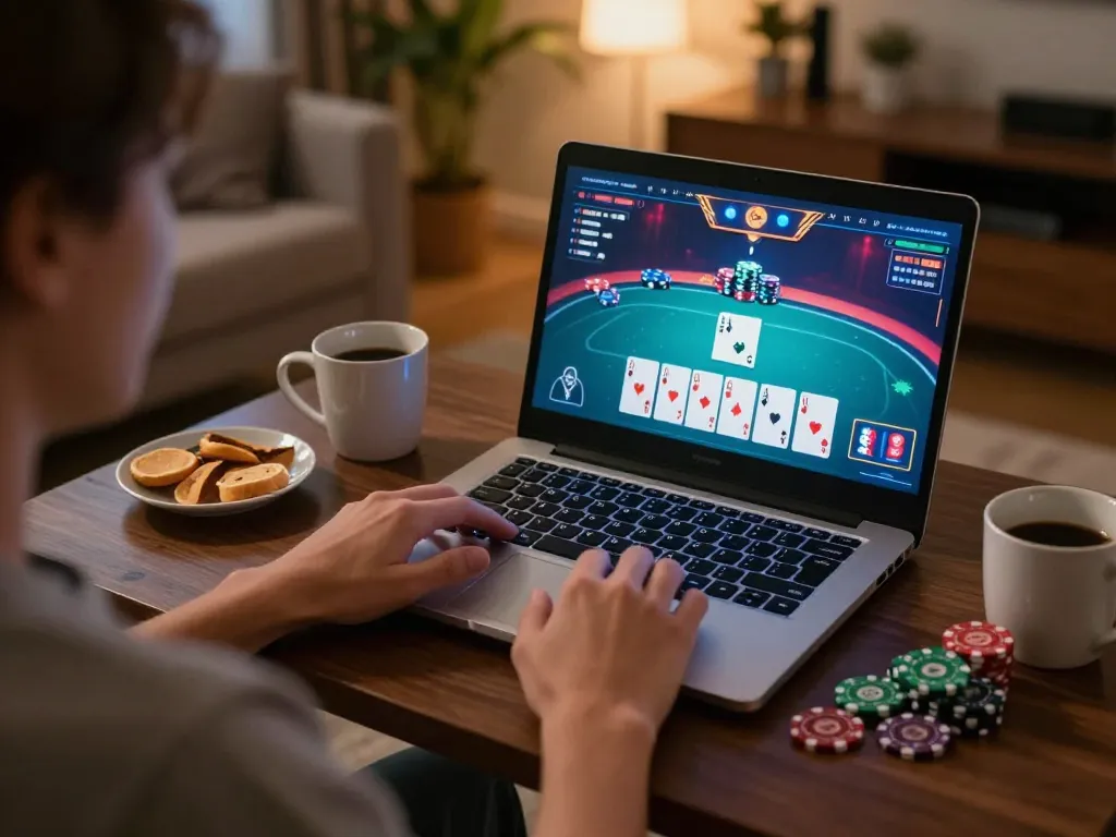 Terlibat dalam permainan poker daring di https://www.saigoncafesterling.com/menus menampilkan antarmuka yang hidup.