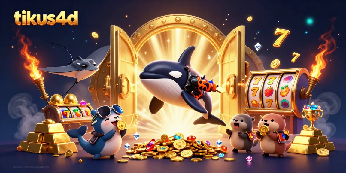 Experience thrilling wins at tikus4d with vibrant characters, spinning slot reels, and treasure elements.