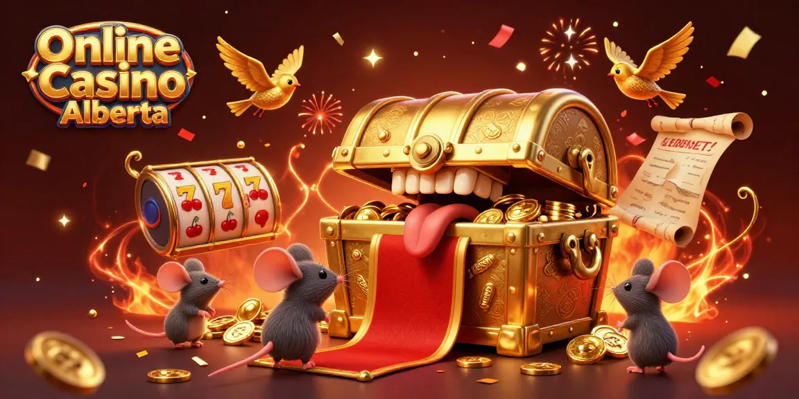 Play exciting games at Online Casino Alberta with treasure-themed illustration full of vibrant elements.