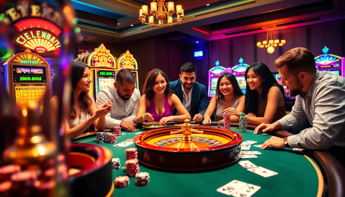 Engaging scene of 3Dbet players at a luxury casino table with poker chips and vibrant lighting.