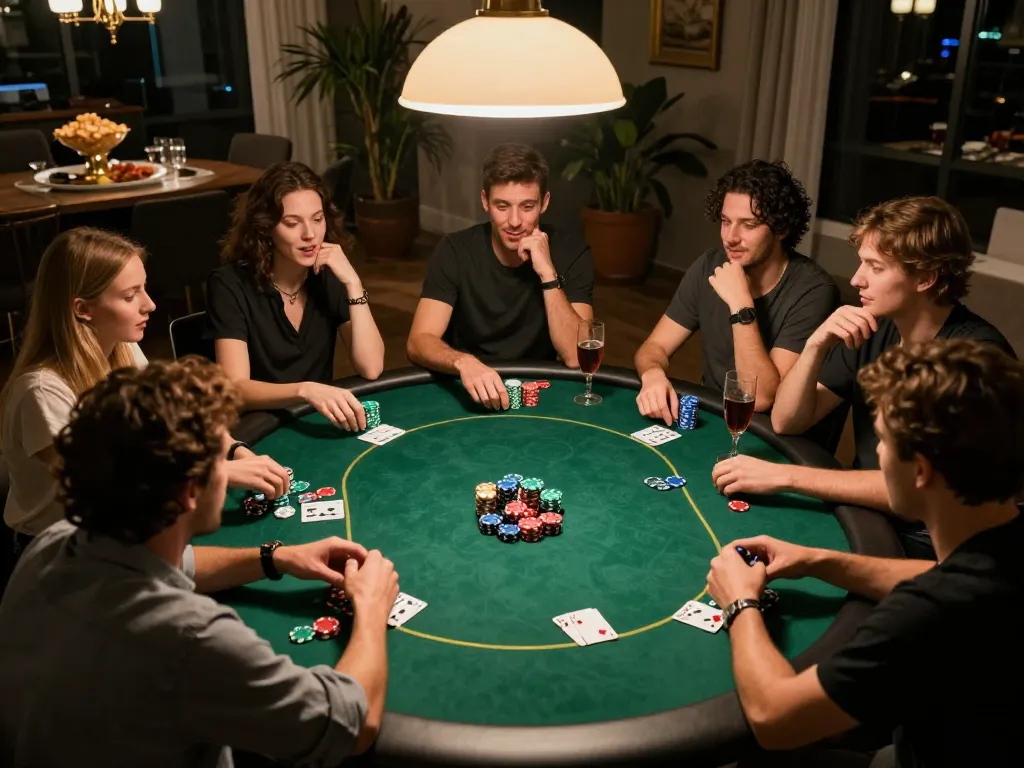 Engaged players at kkwin club poker night enjoying strategic gameplay and friendly competition