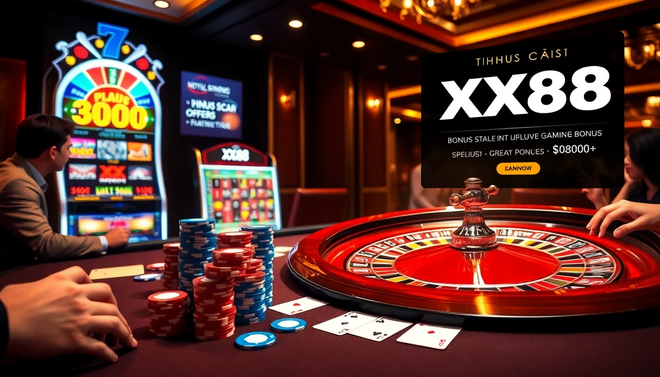 Gamblers enjoying exciting games at nhà cái XX88's luxury casino table.