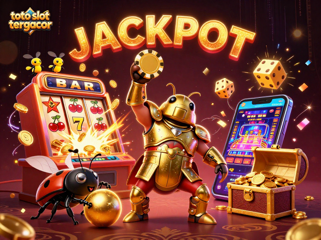 Experience the thrill of the toto slot tergacor with a victorious hercules beetle celebrating a jackpot.