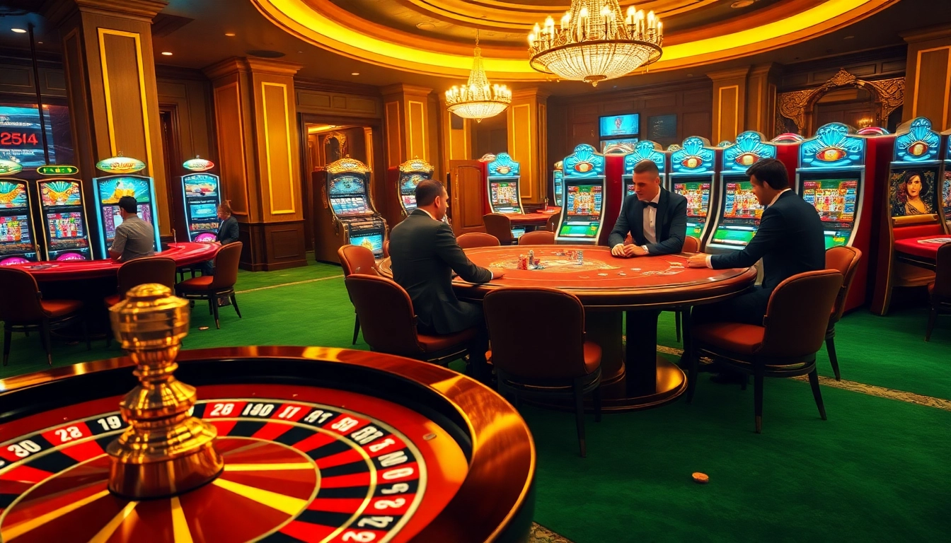 B52 gaming platform in a vibrant casino showcasing roulette and poker excitement.