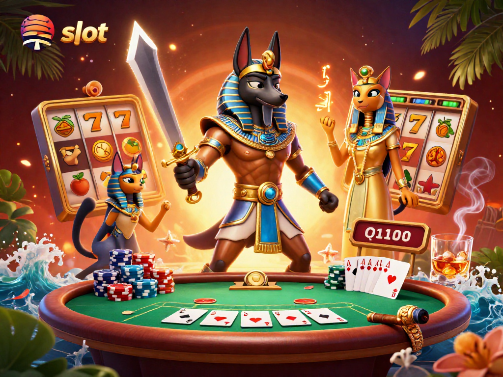 Experience the thrill of rtp slot games with electrifying visuals of Anubis and Bastet in action.