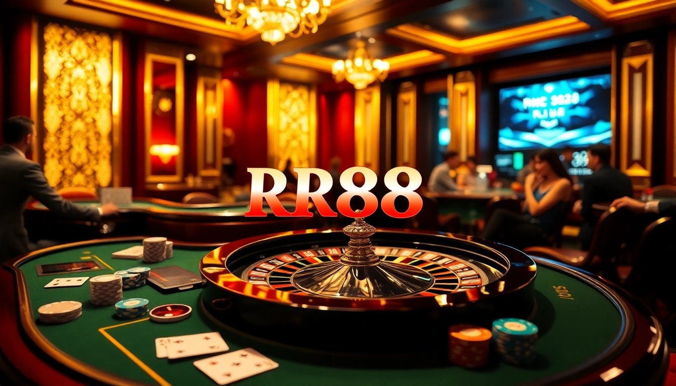 Players placing bets at RR88k1 com casino table with vibrant chips and cards.