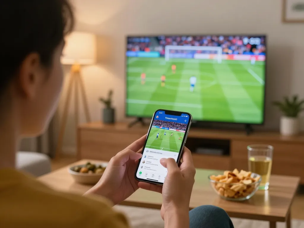 Experience footbal stream Cakhiatv through an exciting mobile setup with friends in a cozy living room