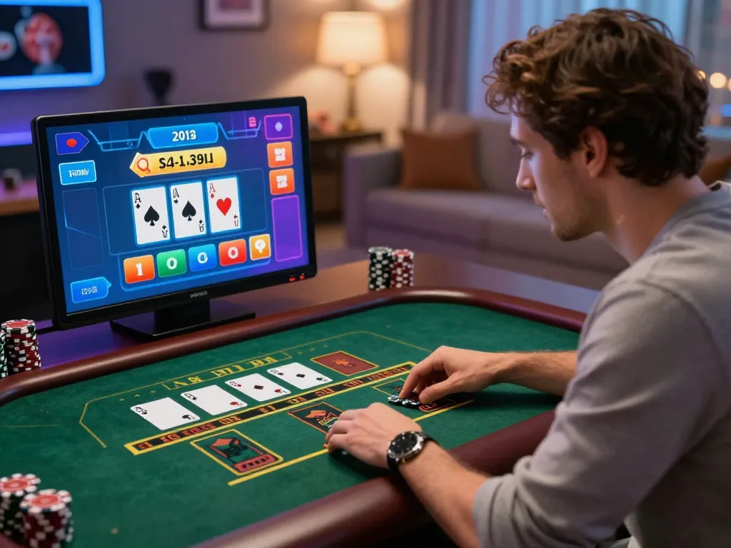 Player engaging with sin88 live dealer game on a tablet in a cozy home gaming environment.
