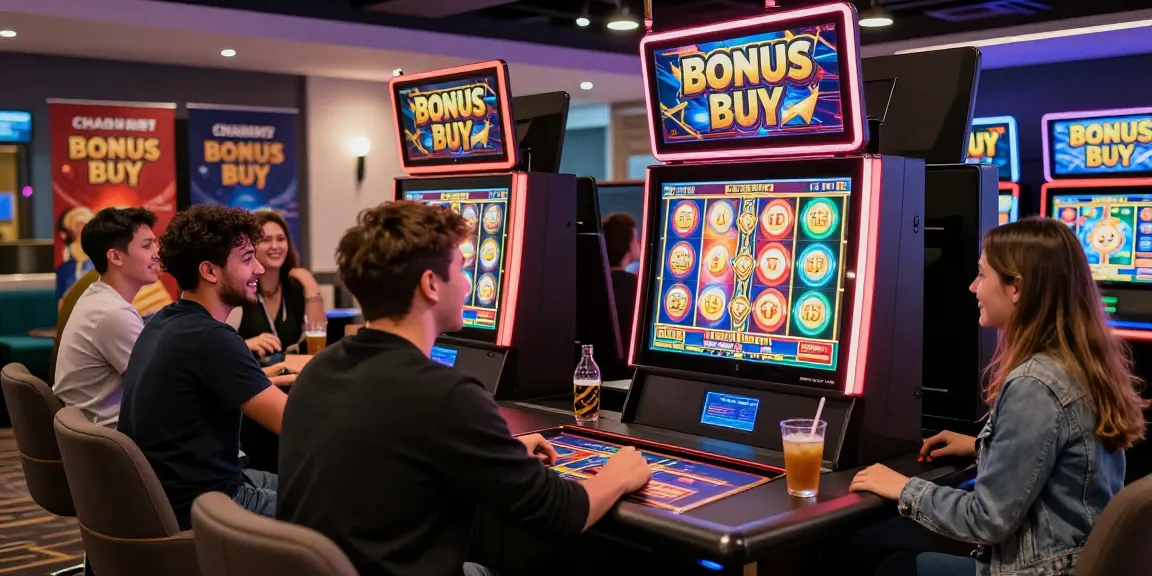Players enjoying Bonus Buy slots at a vibrant casino, showcasing excitement related to chagency.co.uk.