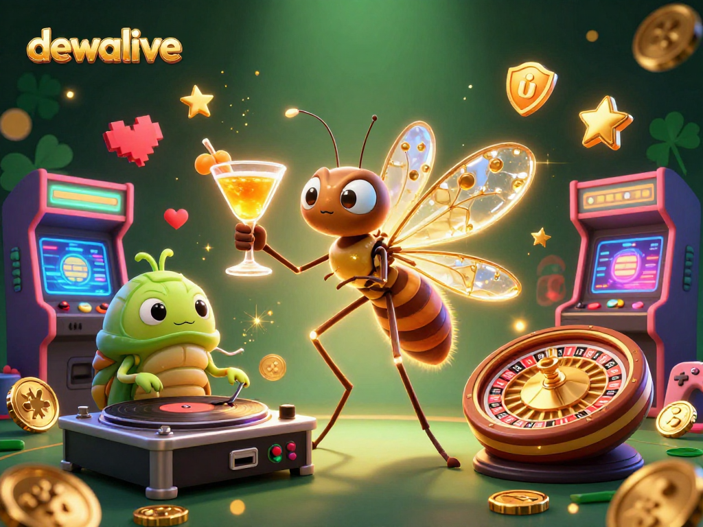 Permainan menarik di dewalive dengan karakter kasino unik dan suasana yang energik.