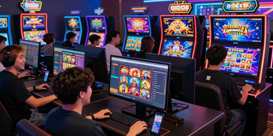 Pemain menikmati permainan Slot Gacor online di lingkungan permainan digital yang penuh warna.