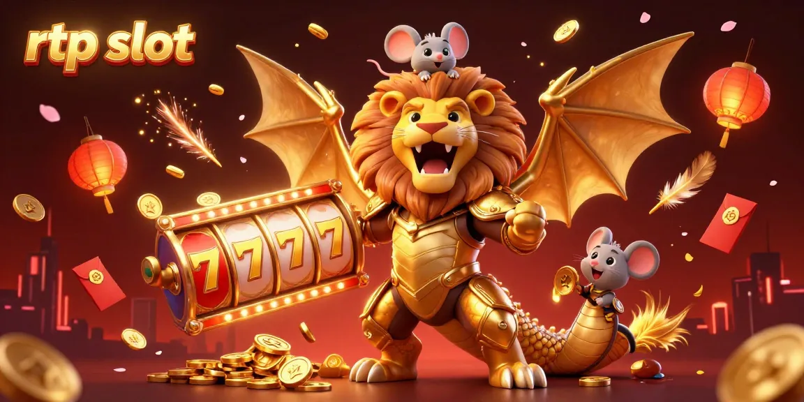 Engage in the thrilling world of rtp slot with a vibrant scene featuring a golden chimera and exciting slot game elements.