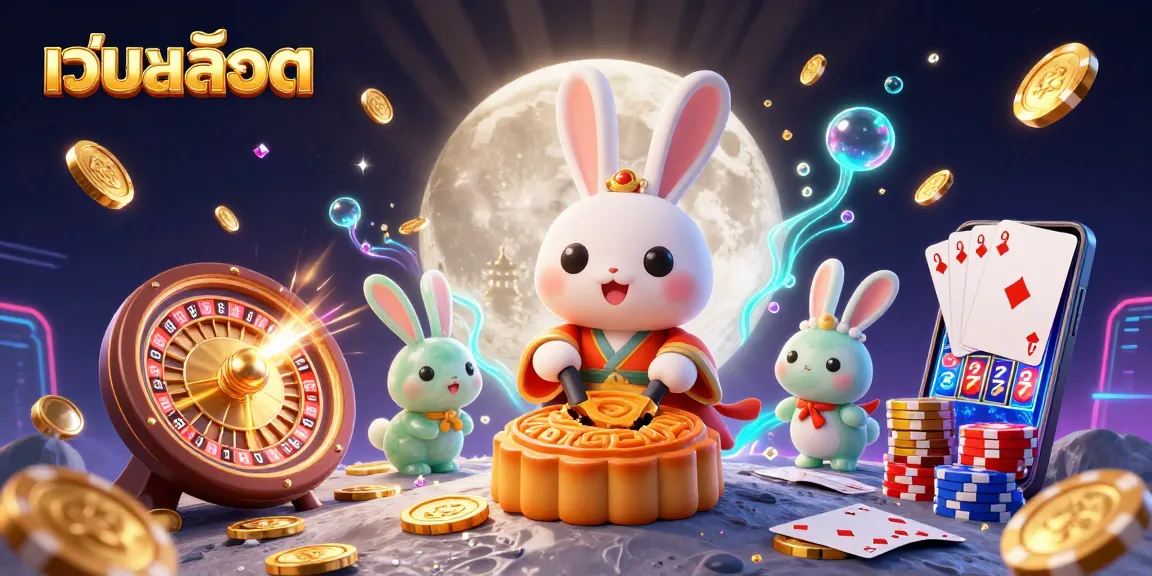 Engage with เว็บสล็อต by winning at slot machines surrounded by festive casino elements in a lively 3D scene.