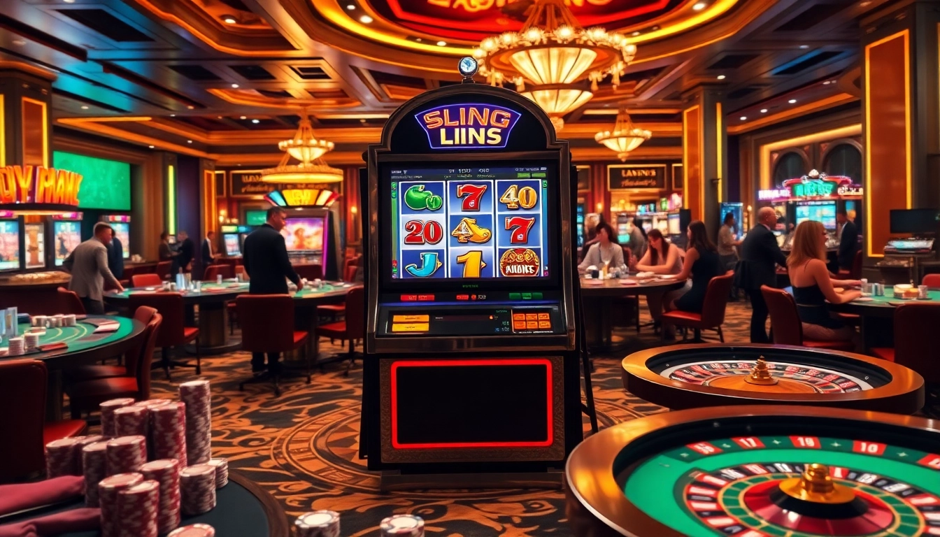 Experience the excitement of the FastSpin Slot machine in a vibrant casino environment full of luxurious gaming elements.