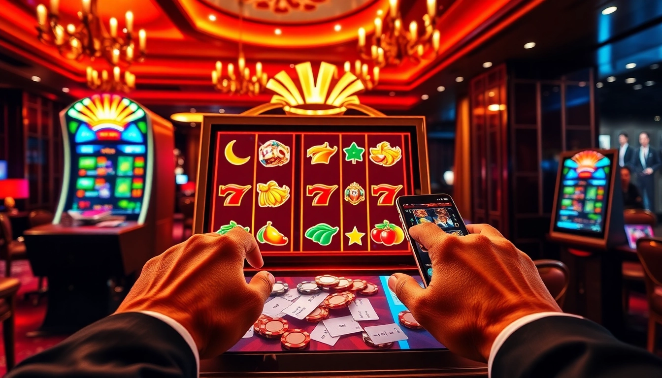 Engaging game nổ hũ slot machine spinning with vibrant symbols and jackpot highlights