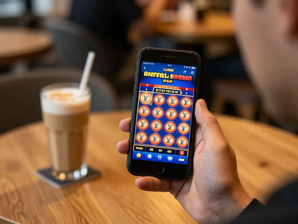 Player engaging with the LV88 casino app showcasing exciting slots, creating a lively gaming atmosphere.