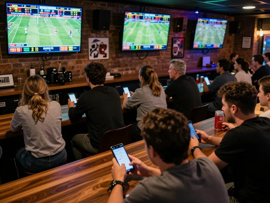 MMOO users cheering while placing live sports bets in an exciting bar atmosphere