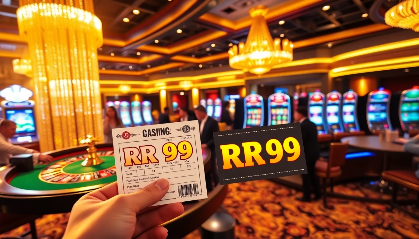 Engaging gamblers at RR99 slot machine with vibrant chips and roulette table.