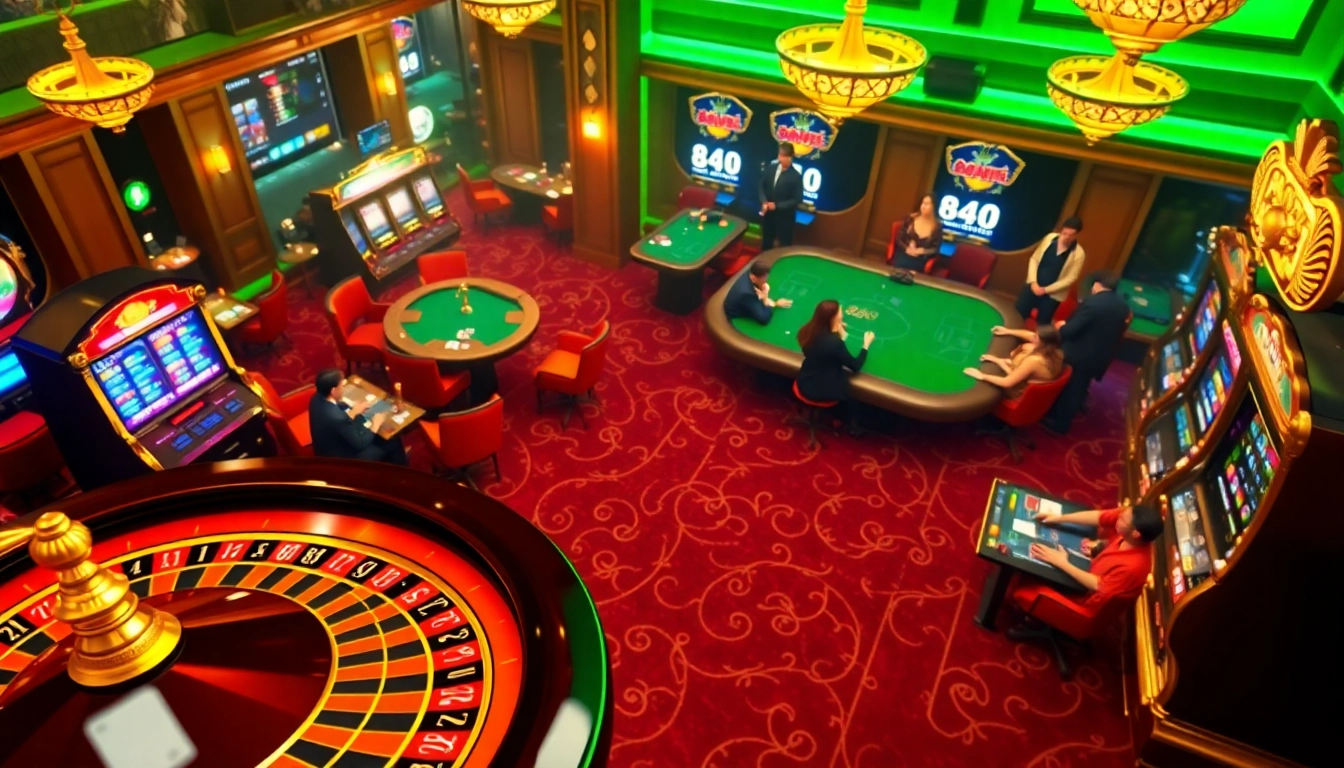 xx88 showcases a vibrant online casino atmosphere with roulette and poker tables.