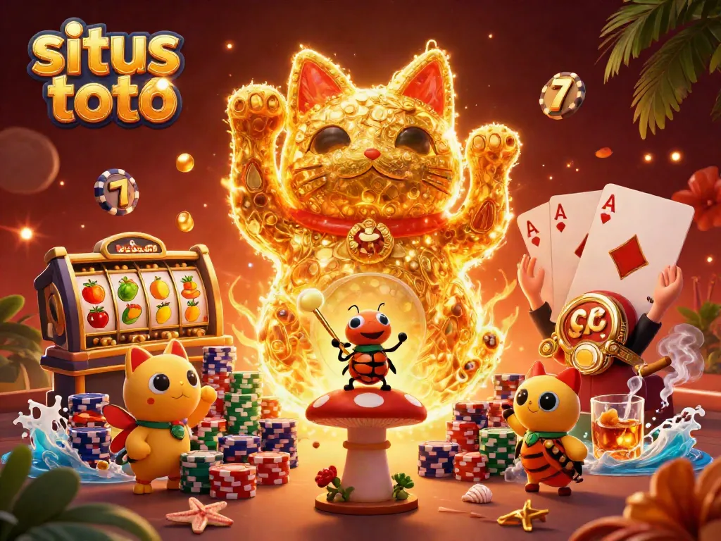 Mainkan situs toto dengan berbagai simbol kasino menggoda dalam ilustrasi 3D menarik ini.